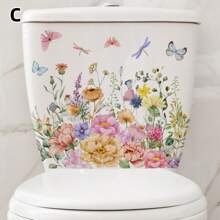 1pc Plant & Floral Self-Adhesive Toilet Seat Sticker, Butterfly & Grass Bathroom Decoration Wall Toilet Cover Sticker Gifts Birthday Graduation Home Decor Wall Decor Bedroom Decor Room Decoration Stuff Living Room Decor House Decor Home Decor Living Room Wall Art Wall Paper Stickers