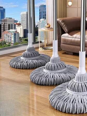 1 pieza Mopa súper absorbente y de autogiro, con 1 cabezal de mopa, cabeza giratoria, con mango de 135 cm de largo, para escurrir el agua fácilmente, lavado a manos libres, colgable, gran absorción de agua, uso dual en húmedo y seco, tecnología de giro y secado, ideal para cocina, baño, sala de estar, oficina, dormitorio, uso interior y exterior, elemento de limpieza del hogar esencial para pisos brillantes.