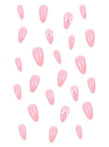 24 piezas de uñas postizas con mariposas francesas de estilo pastel y adornos de perlas falsas, con 1 pieza de gel de gelatina y 1 pieza de lima de uñas, suministros para uñas