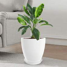 12" Round Planter Flower Pot Indoor Outdoor Plant Pot W/ Drainage Holes & Saucer