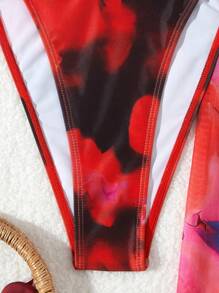 3pcs/Set Summer Tie-Dye Print Halter Backless Swimwear And Allover Print Pants, Casual And Vacation Beachwear For Women