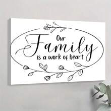 1 Pc Framed Work Of Heart Floral Outline Wreath Family Quote, Inspirational Wall Art Textured Canvas Poster Painting Wall Decor For Bedroom Living Room, Ready To Hang - Multicolor - View 1
