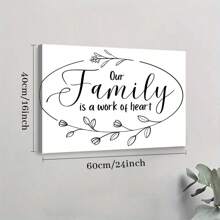 1 Pc Framed Work Of Heart Floral Outline Wreath Family Quote, Inspirational Wall Art Textured Canvas Poster Painting Wall Decor For Bedroom Living Room, Ready To Hang - Multicolor - View 8