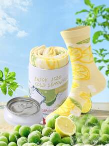 1 Pair Women's Lemon Patterned Mid-Calf Socks, Soft, Breathable, Casual Socks For Home, Travel, Party, Unique Gift For Family & Friends, Fashion , , All Season - Multicolor - View 7