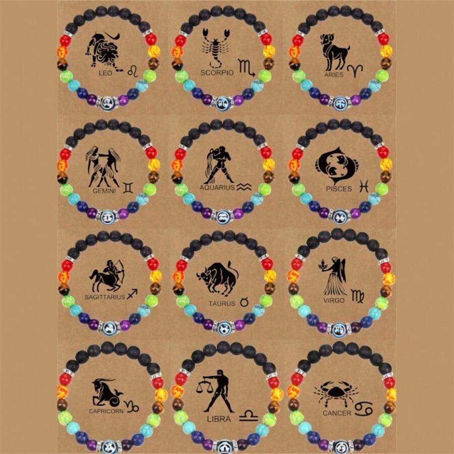 1pc 7 Chakra Bracelet Fashion Zodiac Bracelet Women Men Constellation Bracelet Jewelry Round Stone Beaded Prayer Yoga Bracelet Birthday Gift