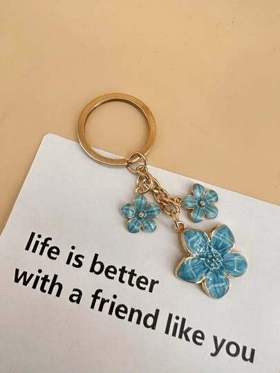 HAILIAN 1pc Lightweight Alloy Material Cherry Blossom Key Chain With Floral Design And Rectangular Tag Suitable For Bag Pendant Car Key Chain Couples Birthday Holiday Gift Bridesmaid Gifts Summer