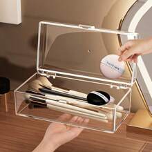 1 pièce Boîte de rangement de maquillage transparente, support en plastique pour pinceaux de maquillage, boîte de rangement de bureau anti-poussière, convient pour les rouges à lèvres, les ombres à paupières, les pinceaux, les houppettes - Léger, sans électricité nécessaire. Décoration de salle de bain, organisateur de salle de bain, organisateur de maquillage d'été, retour à l'école