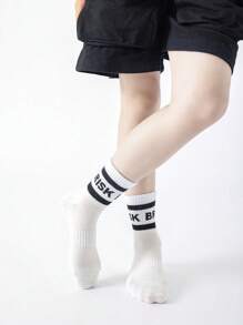 4 Pairs Boys' Simple Numeric Print Mesh Sports Socks, Casual Style, Spring/Summer
