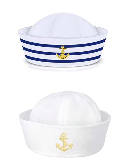 2pcs Unisex Captain Sailor Hat, Role Play Fun Activity Party Yacht Decor Beach Round Top Brimless Navy Cap