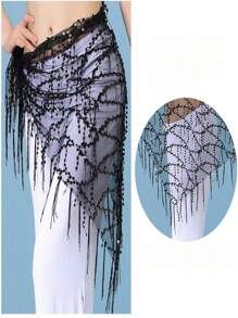 1 nouveau écharpe de hanches à paillettes et à franges pour danse du ventre, costume de danse du ventre, ceinture de pratique pour femme, écharpe de hanches triangulaire, cadeau parfait