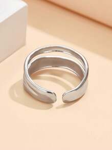 1pc Simple Stackable Smooth Open Band Stainless Steel Rings, Casual Geometric Metal Adjustable Finger Rings, 18K Gold Vacuum Plated, Non-Fading Jewelry For Daily Wear