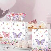 6/12/24/36pcs Butterfly Design Party Gift Bags, Flower & Candy Paper Bags With Handles, Birthday Party Supplies - Multicolor - View 3