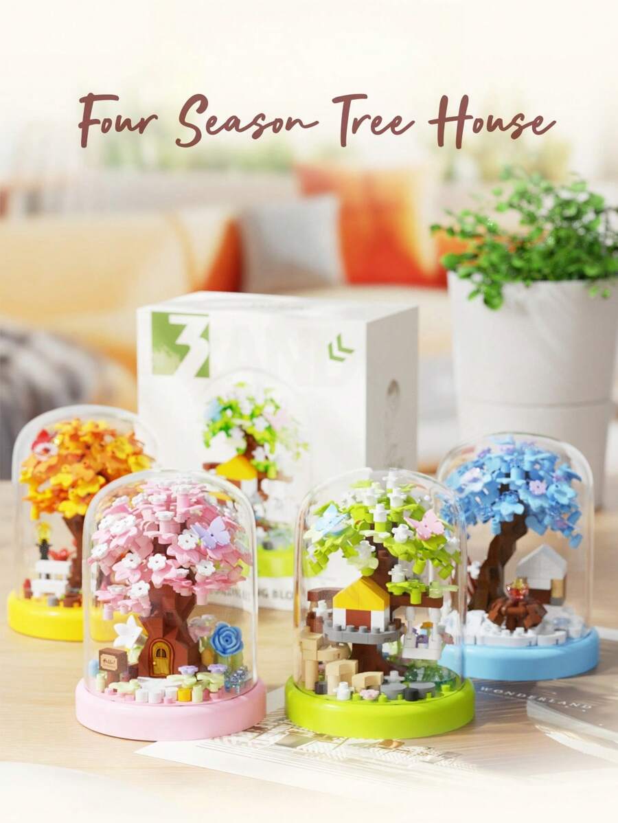 Christmas Gift/Stocking Stuffer: Micro Particle Four Seasons Tree House Building Blocks, DIY Building Blocks Toy, Can Build A Magical And Sweet Tree House For Yourself Or Your Loved One, Ideal For Living Room Decor, Also A Great Birthday Gift, Gift For Friends, Family, And Loved Ones. Creative Valentine's Day Gift. - Multicolor - View 1