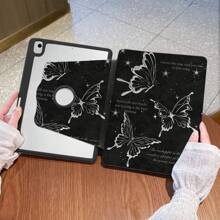 1 pièce, étui de protection pour tablette Apple Pro 2024 13 pouces/Air6 2024 4e, 5e, 8e, 9e, 10e génération, motif papillon noir et gris, fente pour stylo + rotation 720°, trou de logo creux, antichoc et résistant aux chutes, réveil/veille automatique