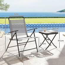 Outsunny 3-Piece Outdoor Patio Table And Chairs Set Folding Garden Furniture With Adjustable Backrest Glass Tabletop And Steel Frame Grey - Grey - View 5