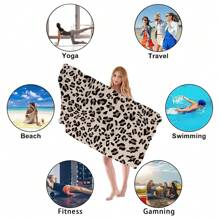 Telo da spiaggia oversize, leggero e ad asciugatura rapida in microfibra, con stampa leopardata, super morbido e anti-sabbia, adatto per piscina, spiaggia, donne, in colore nero e stampa leopardata, regalo
