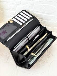 New Women's Soft PU Long Wallet, Fashion Casual Large Capacity Multi-Function Handbag Coin Purse Card Holder Document Organizer, Convenient For Carrying, Suitable As Holiday Gift - Black - View 2