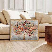 1pc, Canvas Hanging, Framed Decorative Painting, Poster, Wall Art, Tree Of Life Abstract Canvas Art Print - Modern Minimalist Art Decor Style, Bright Multi-Colored Nature Style Wall Decor, Indoor Use For Home Office, Living Room, Bedroom, Dining Room, Restaurant - Unique Gift For Tree Lovers, Great Home Decor For Spring Gifts Birthday Graduation