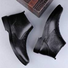 Men's Chelsea Short Boots, Autumn, Fashionable Crocodile Pattern, Round Toe, Low Heel, Side Zipper, Mid-Cut, All-Match Black Shoes ,Ideal With Jeans