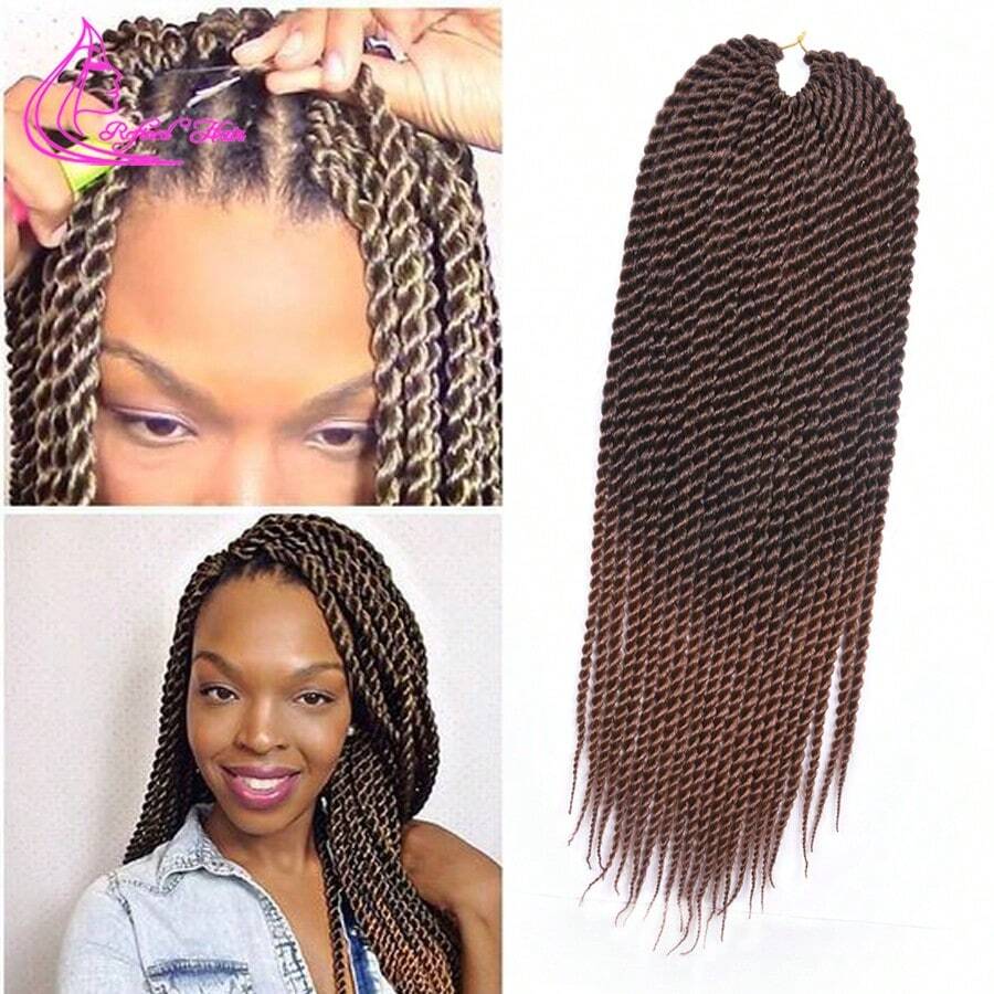 1 Piece Synthetic Crochet Braids Senegalese Twist Ombre Brown Grey Handmade Braiding Hair Extensions For Girls 22roots