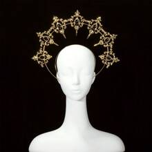 1 pieza Diadema tipo halo de aleación dorada estilo lolita, accesorio para el cabello con corona de cristales al estilo gótico glamoroso, adecuado para bodas, fiestas, sesiones de fotos, cosplay y vuelta al colegio