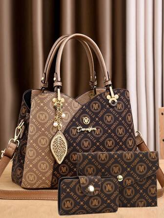 今年流行三件套母女包，经典大容量女士休闲手提包，高端优雅女士老花包