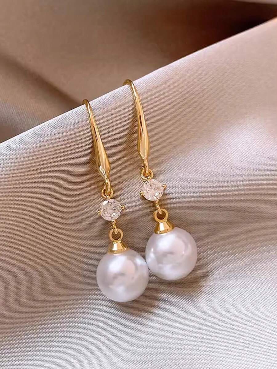 1 Pair Elegant Pearl Drop Earrings, Fashionable & Versatile Suitable For Women's Daily Wear - White - View 1