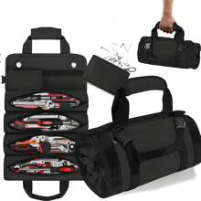 Tool Kit, Roll-Up Tool Kit, Detachable Six-Piece Tool Kit, Tool Roll Storage Bag For Mechanics, Electricians And Enthusiasts. - 黑色 - 查看 1