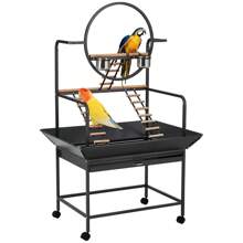 Pet Products Parrot Playstand With Wheels, Bird Stand Activity Play Center With Perches And Ladders, Indoor Outdoor Playground For Birds, Black Hammertone Finish