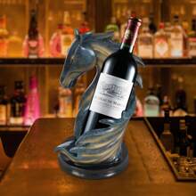 kangten Wine Bottle Holder, Horse Statue Wine Rack, Wine Storage Display Rack - Blue+Gold - View 2