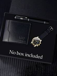 1pc Men Casual Watches Luxury Romantic Senior Business Casual For Men Calendar Pointer Button Battery Pu Leather Quartz Watch+1pc Ballpoint Pens +1pc Men Wallet School Graduation Birthday Valentine's Day Father's Day Thanksgiving Romantic Gifts For Him