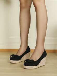 Giày lười đế xuồng dệt rơm thắt nơ màu trơn thời trang mới xuân hè 2025 cho nữ - màu đen - Xem 4