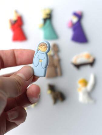 9pcs Christmas Nativity Scene, Kings, Angels Refrigerator Magnets Set: PVC Figurine Statues To Celebrate The Season For Fridge, Phone Case, Office Whiteboard, Cabinet, Kitchen Decor, Home Decor, New Year Gift For Jesus Followers, Christmas Gift For Friends, Party Favors