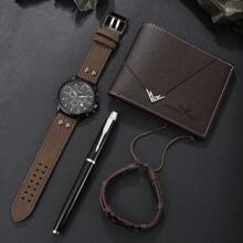 4-Piece Gift Set For Men: Wallet, Bracelet, Watch, Pen. Professional Business Accessories Set To Boost Your Workplace Presence