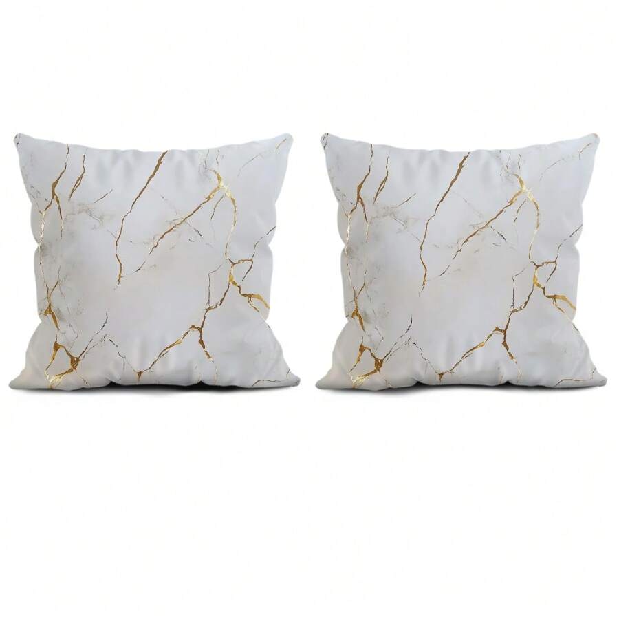 2pcs/Set White Marble Texture Pattern Printed Throw Pillow Covers 45*45cm - Multicolor - View 1