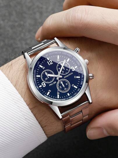 1pc Business Eye Numeric Scale Dial Classic Quartz Wrist Watch, Not Including Horloge Box view 2