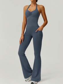 NcmRyu Women's Casual Jumpsuit With Spaghetti Straps And Spaghetti Strap - Dusty Blue - View 8