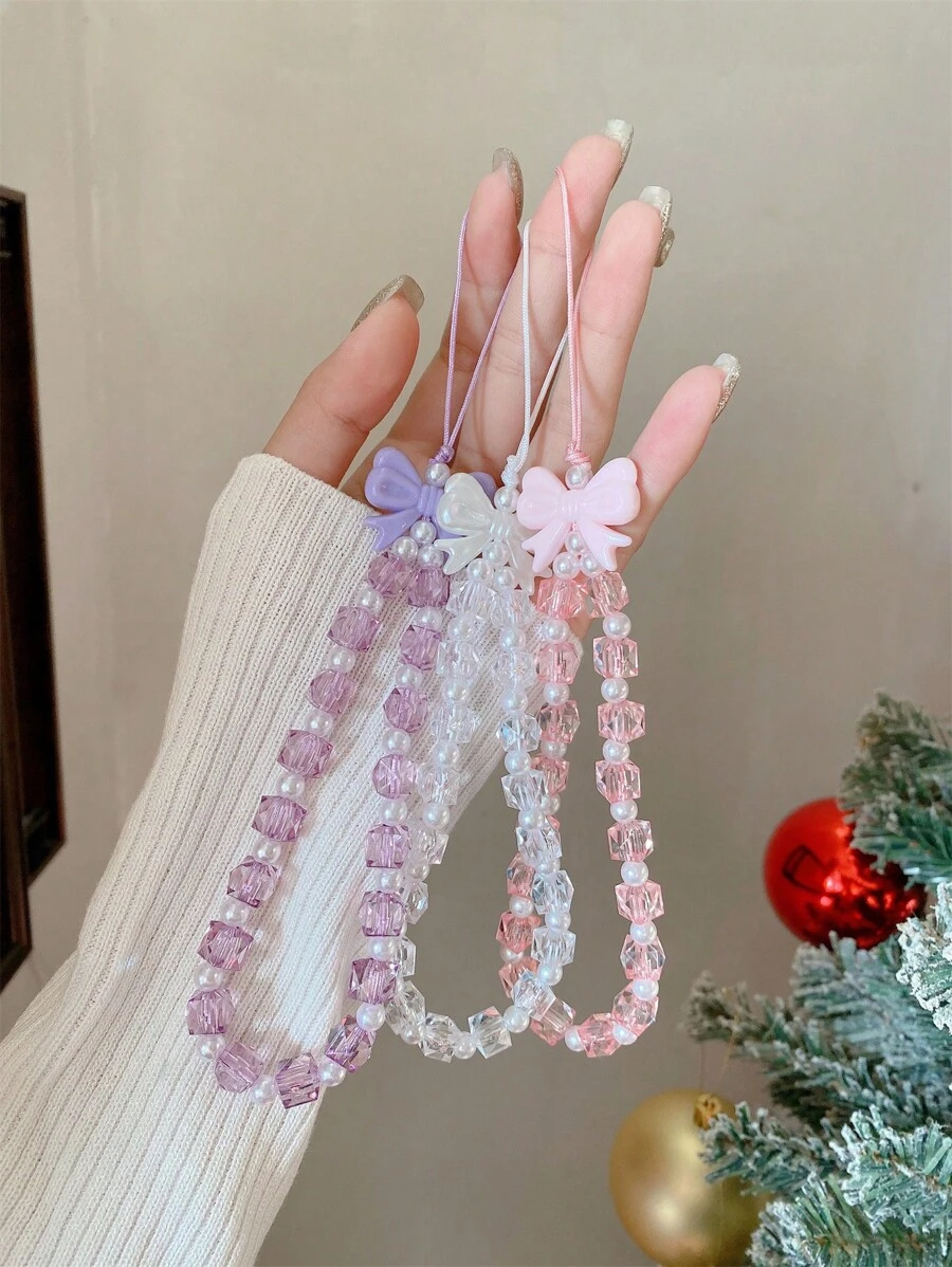 1pc Sweet Square Pearl Beads Mobile Phone Lanyard Strap Gifts For Mother, Family, Friends, Birthday, Holiday Phone Charm, Phone Chain - Multicolor - View 1