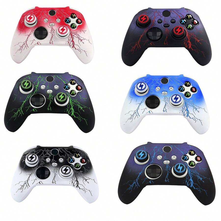 RALAN Lightning Design Controller Skin With 2 Thumb Grips Compatible With Xbox Series X Wireless Controller , Anti-Slip Silicone Controller Cover Protector Case - Multicolor - View 1