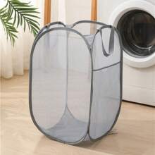 1pc Foldable Laundry Basket, Mesh Pop-Up Laundry Hamper With Handles, Tear-Resistant, Lightweight & Breathable, Odorless, Compact Folding, Large Capacity Portable Travel Laundry Bag, Suitable For Home Storage