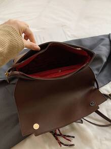 1pc PU + Suede Fabric Tote Bag For Women, Vintage Fashion Large Capacity Top-Handle Handbag With Belt Decor, Multifunctional Shoulder Bag Suitable For Daily Use And Outings (Comes With Pendant)