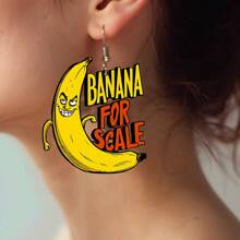 搞笑邪恶香蕉木质吊坠耳环 - 黃色 - 查看 2