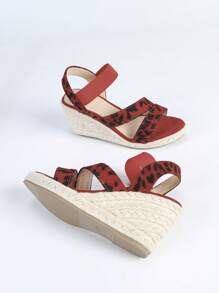 Women's Wedge Heels Thick Rope Sole Fashionable Minimalist Sandals - Leopard Red - View 1