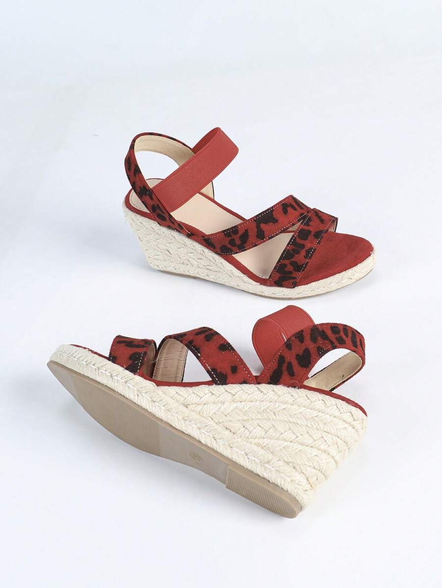 Women's Wedge Heels Thick Rope Sole Fashionable Minimalist Sandals - Leopard Red - View 1