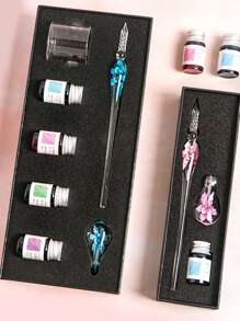 Handmade Crystal Glass Dip Pen Set, Student Stationery Glass Pen, Crystal Glass Pen Gift Set Back To School