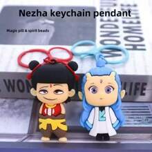 哪吒 2 魔童惹海灵感钥匙扣吊坠，3D 可爱卡通配饰，适合作为派对礼物、生日礼物、复活节礼物 - 彩色 - 查看 1