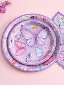 40pcs/Set Purple Butterfly Theme Disposable Tableware, Purple Butterfly Party Decoration Paper Cutlery Dinnerware, Butterfly Party Decoration Birthday Decor Babe Shower Decoration Gender Reveal Decor, Home Decor, Room Decor, Table Decor - Purple Butterfly Tableware - View 8