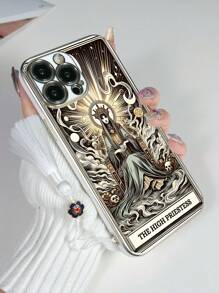 1 szt. Biały galwanizowany wzór karty tarota Arcykapłanki z antypoślizgową obudową na telefon komórkowy i 1 szt. biały wisiorek z emalii z frędzlami, kompatybilny ze smartfonami iPhone///OPPO, w tym iPhone 15 Pro Max, A14, A54, A52, A31 4G, A23, Redmi Note 8 Pro, 11 Pro 4G, 12 4G, OPPO A54