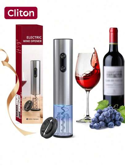 CLITON Wine Opener Wine Bottle Opener Electric Wine Bottle Openers,Battery Operated Automatic Wine Corkscrew For Wine Lovers Gift Women Men (Black)Electric Wine Opener, Battery Operated Corkscrews Wine Bottles Openers With Foil Cutter & LED Light, Reusable Automatic Wine Remover Stainless Steel For Wine Lover Home Kitchen Party