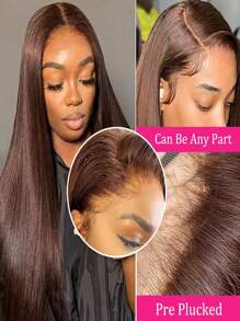 38 Inch Chocolate Brown Straight Hair 13x4 Lace Front Wigs Human Hair Glueless Wig Chocolate Brown Pre Plucked Hairline Transparent Lace Frontal Wigs Human Hair 4# Dark Brown Color With Baby Hair
